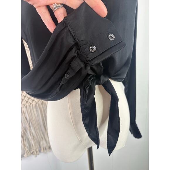 Wilfred Silky Black Tie Front Button Up Crop Top Size XXS Long Sleeve - Picture 6 of 10